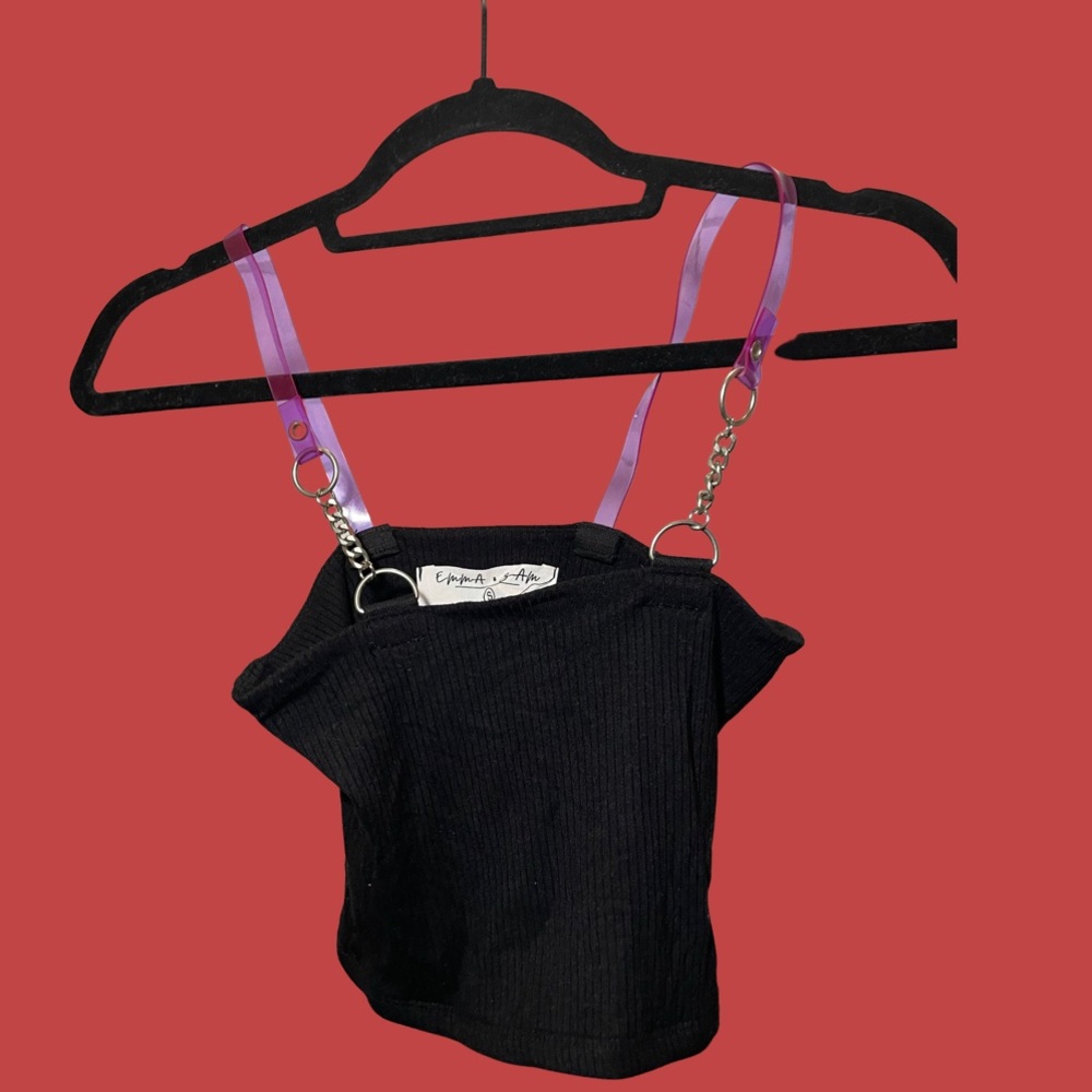 LF emma & sam black crop top with detailed straps